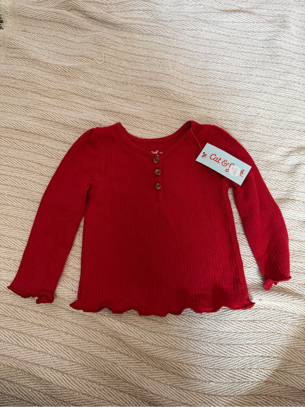 Cat & Jack Red Ribbed Henley Long-Sleeve Top for Kids